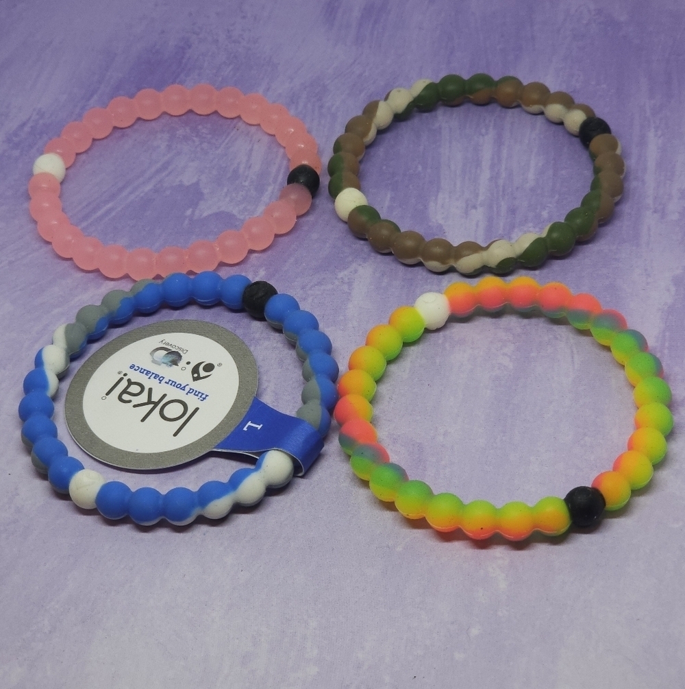 👍5 For $20 Lokai Set Of 4 Bracelets Camo-Blue Swirl-Pink-Rainbow